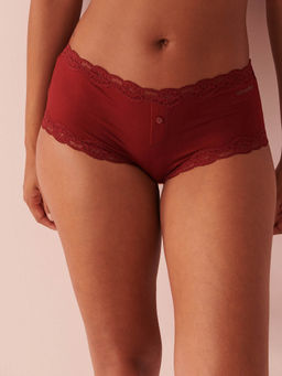 La Vie En Rose - Red Super Soft Lace Detail Boyleg Panty