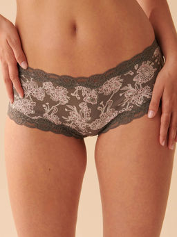 La Vie En Rose - Grey Super Soft Lace Detail Boyleg Panty