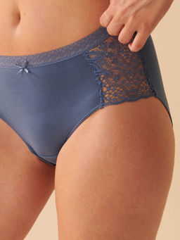 La Vie En Rose - Super Soft Lace Detail High Waist Brief Panty - Blue