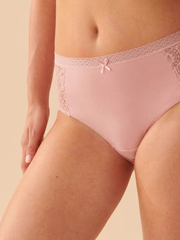 La Vie En Rose - Super Soft Lace Detail High Waist Brief Panty - Pink