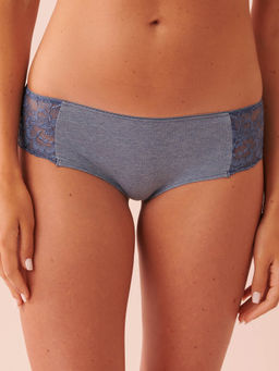 La Vie En Rose - Blue Cotton and Scalloped Lace Detail Hiphugger Panty