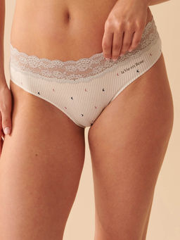 La Vie En Rose - White Cotton and Lace Band Bikini Panty