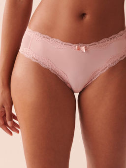 La Vie En Rose - Pink Microfiber and Lace Trim Cheeky Panty