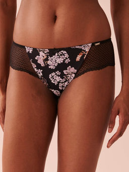 La Vie En Rose - Black Microfiber and Lace Cheeky Panty