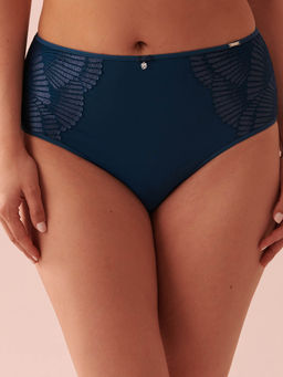 La Vie En Rose - Navy Blue Microfiber and Lace Sleek Back High Waist Brief Panty