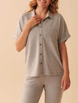 La Vie En Rose - Soft Knit Button-Down Short Sleeve Shirt