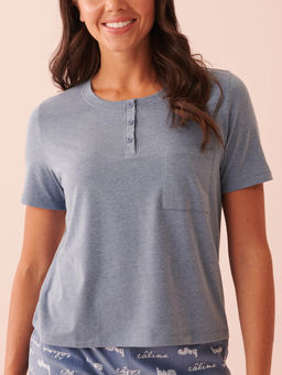 La Vie En Rose - T-Shirt with Patch Pocket - Blue