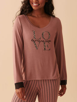 La Vie En Rose - Mauve Printed Soft Jersey Long Sleeve T-Shirt