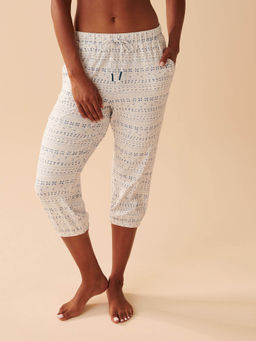 La Vie En Rose - White Printed Super Soft Capri