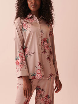 La Vie En Rose - Satin Long Sleeve Button-Down Shirt