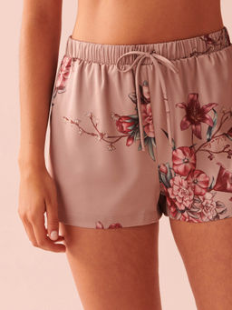 La Vie En Rose - Brown Floral Satin Shorts