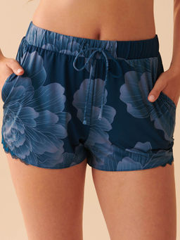 La Vie En Rose - Blue Recycled Fibers Lace Trim Shorts