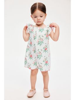 H&M - Girls White Floral-Print Cotton Romper Suit