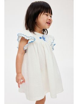 H&M - Girls White Embroidery-Detail Cotton Dress
