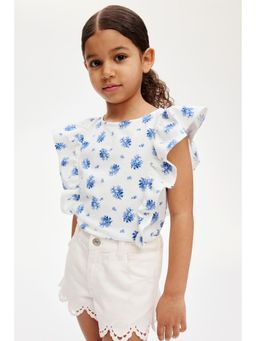 H&M - Girls White Flounce-Trimmed Cotton Top