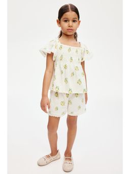 H&M - Girls White 2-Piece Printed Cotton Set