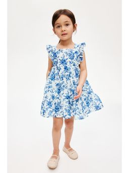 H&M - Girls Blue Frill-Trimmed Cotton Dress