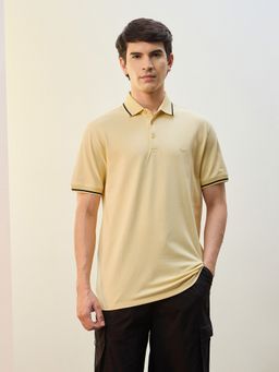 Nobero - Men Yellow Cotton Lycra Blend Upf 50+ Sun Protection Polo T-Shirt