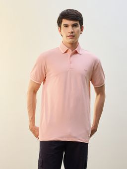 Nobero - Men Pink Cotton Lycra Blend Upf 50+ Sun Protection Polo T-Shirt