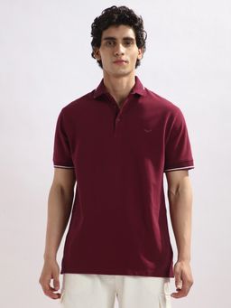 Nobero - Men Maroon Cotton Lycra Blend Upf 50+ Sun Protection Polo T-Shirt