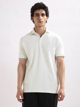 Nobero - Men White Cotton Lycra Blend Upf 50+ Sun Protection Polo T-Shirt