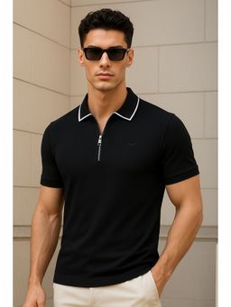 Nobero - Men Black Cotton Lycra Blend Upf 50+ Sun Protection Polo T-Shirt