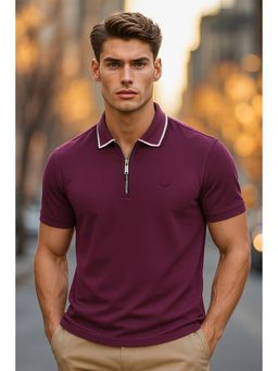 Nobero - Men Wine Cotton Lycra Blend Upf 50+ Sun Protection Polo T-Shirt