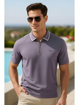Nobero - Men Purple Cotton Lycra Blend Upf 50+ Sun Protection Polo T-Shirt