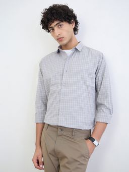 Styli - Men Grey Regular Fit Full Sleeve Smart Check Shirt