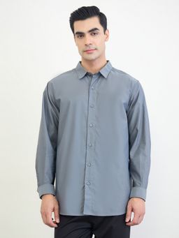 Styli - Men Grey Regular Fit Full Sleeve Solid Smart Shirt