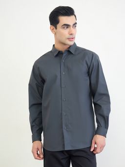Styli - Men Grey Regular Fit Full Sleeve Solid Smart Shirt