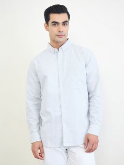 Styli - Men White Regular Fit Full Sleeve Smart Striped Shirt