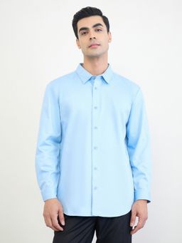 Styli - Men Blue Regular Fit Full Sleeve Solid Smart Shirt