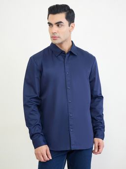 Styli - Men Navy Blue Regular Fit Full Sleeve Solid Smart Shirt