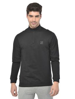 WOODLAND - Men Black Fs R Neck Zipper Sweatshirt