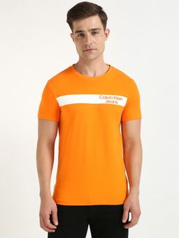 Calvin Klein - Men Orange Logo Slim Fit Cotton T-Shirt