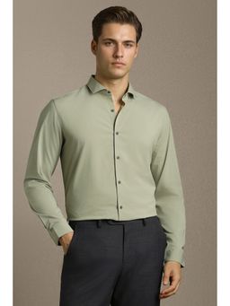 Louis Philippe - Men Olive Slim Fit Solid Full Sleeves Formal Shirt