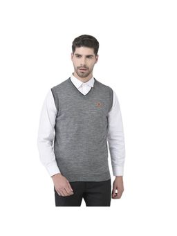 WOODLAND - Men Grey S Less V Neck Pullover Sweatshirt