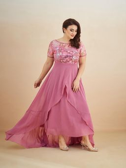 Miss Chase - A+ Curve Collection Plus Size Women's Multicolored Dusty Pink Dress