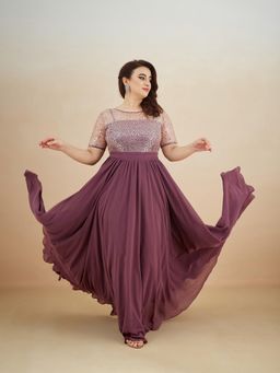 Miss Chase - A+ Curve Collection Plus Size Women's Mauve Maxi and Sequins Dress