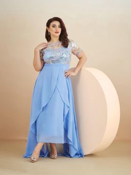 Miss Chase - A+ Curve Collection Plus Size Women's Multicolored-Base-Sky Blue Dress