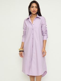 Femmella - Lilac Poplin Asymmetrical Shirt Midi Dress