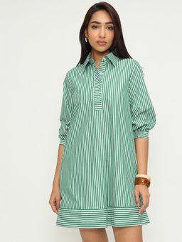 Femmella - Green Stripe A-Line Mini Dress
