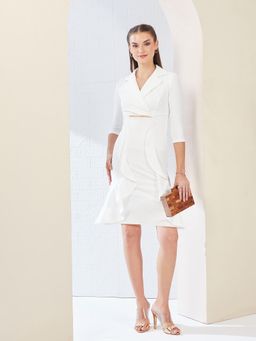 Miss Chase - Women's Off White Solid Double Breasted Mini Dress