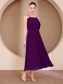 Miss Chase - Women's Purple Bardot Style Solid Maxi Skater Dress