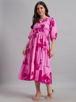 Femvy - Pink New Designer Printed Crepe Dress For Women