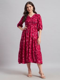 Femvy - Pink New Designer Printed Crepe Dress For Women