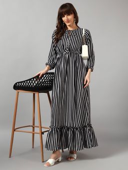 Femvy - White Women New Designer Printed Maxi Dress With Keyhole Neck