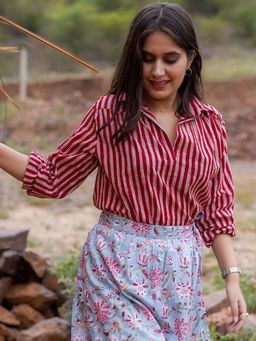 Sassy Sajja - Red Stripes Printed Top