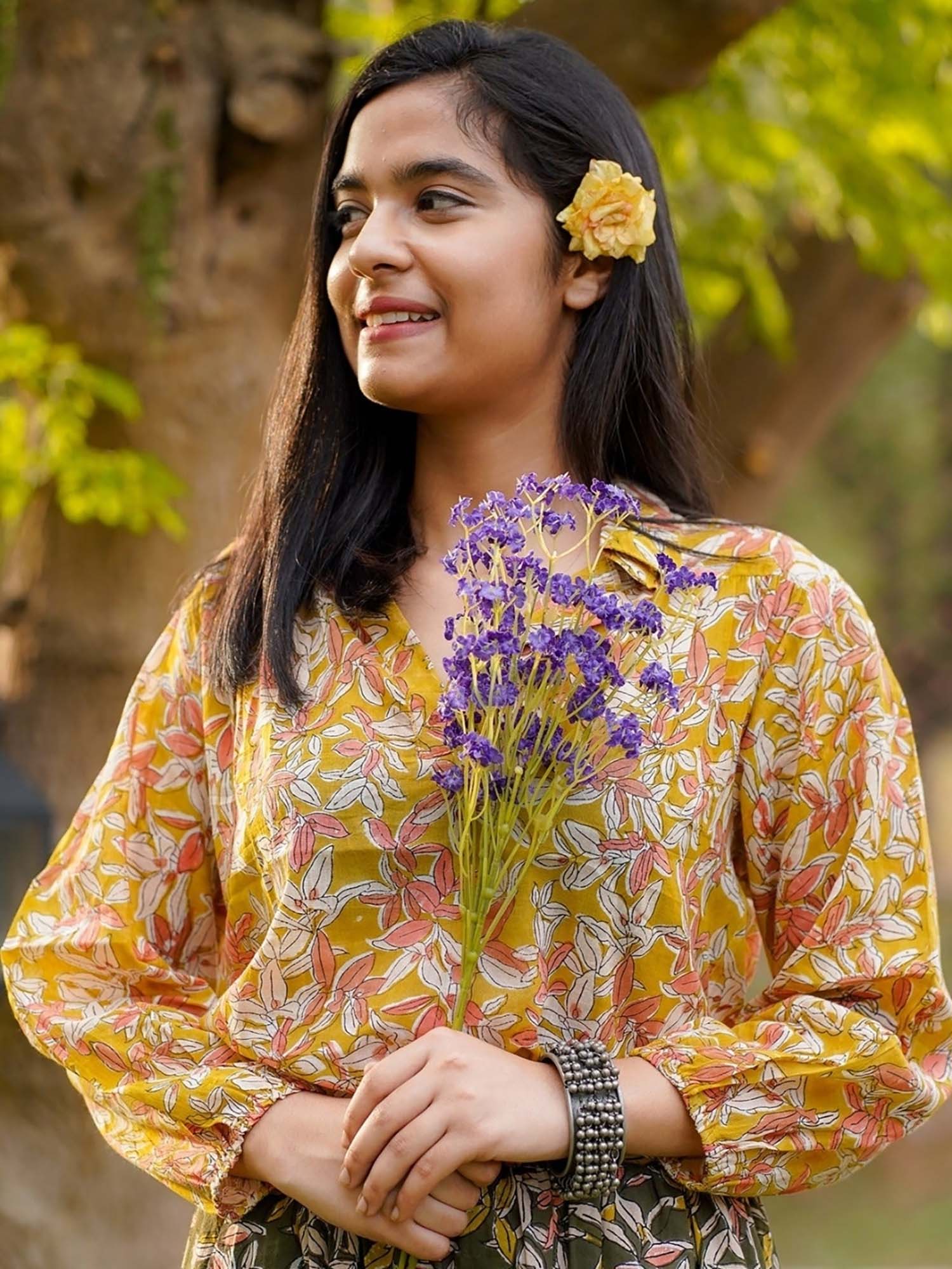 Floral Printed Hand Block Printed Top-image-13